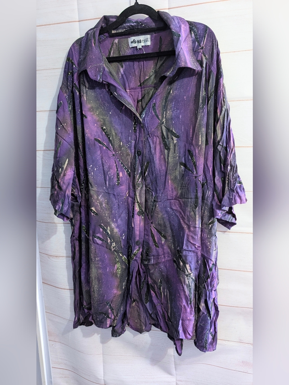 Vintage Rare We Be Bop Dragonfly Silk Screen Artisan Button Front Plus Size 3X